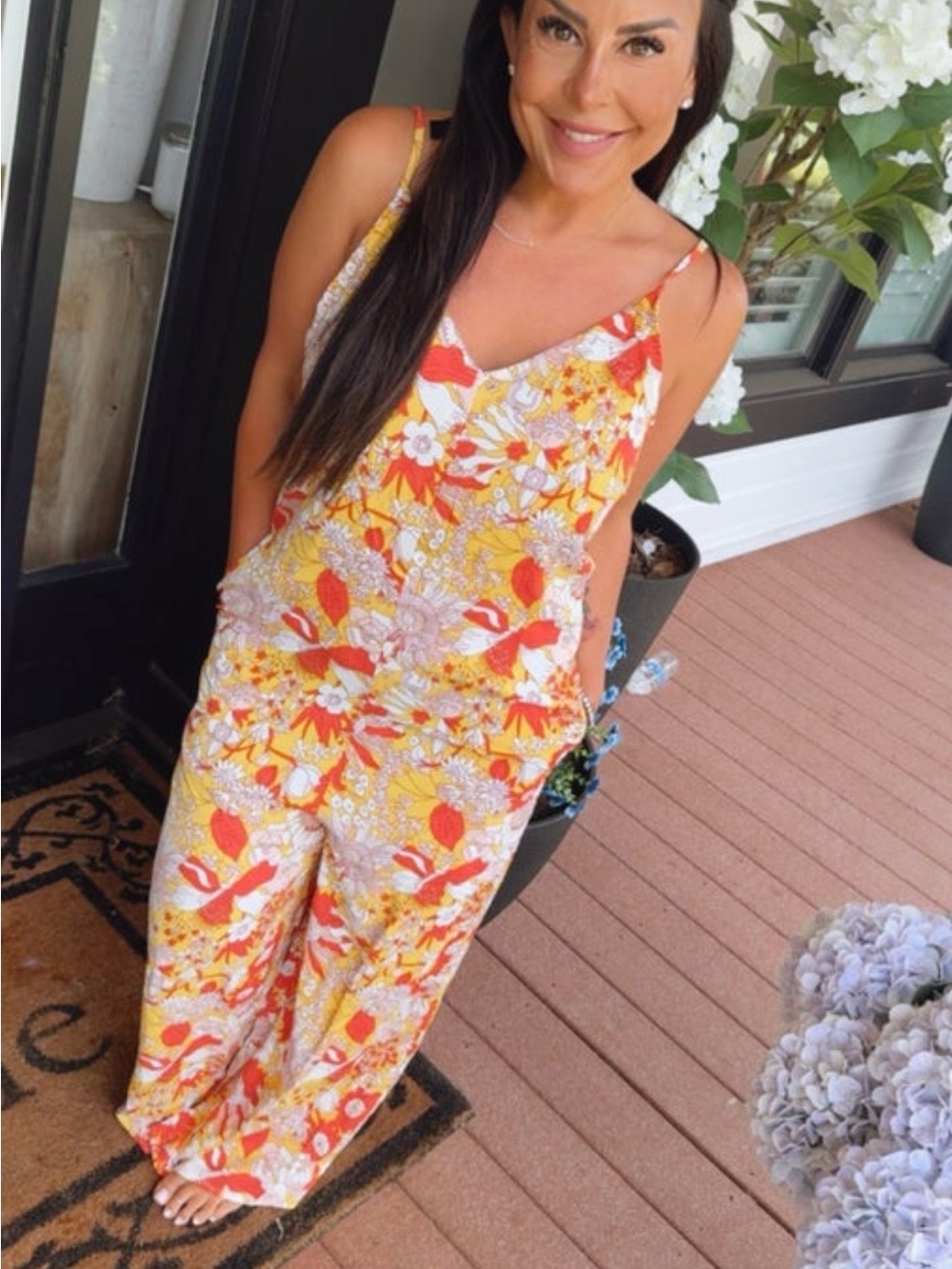 Lily Yellow & Orange Floral V-Neck Wide-Leg Jumpsuit